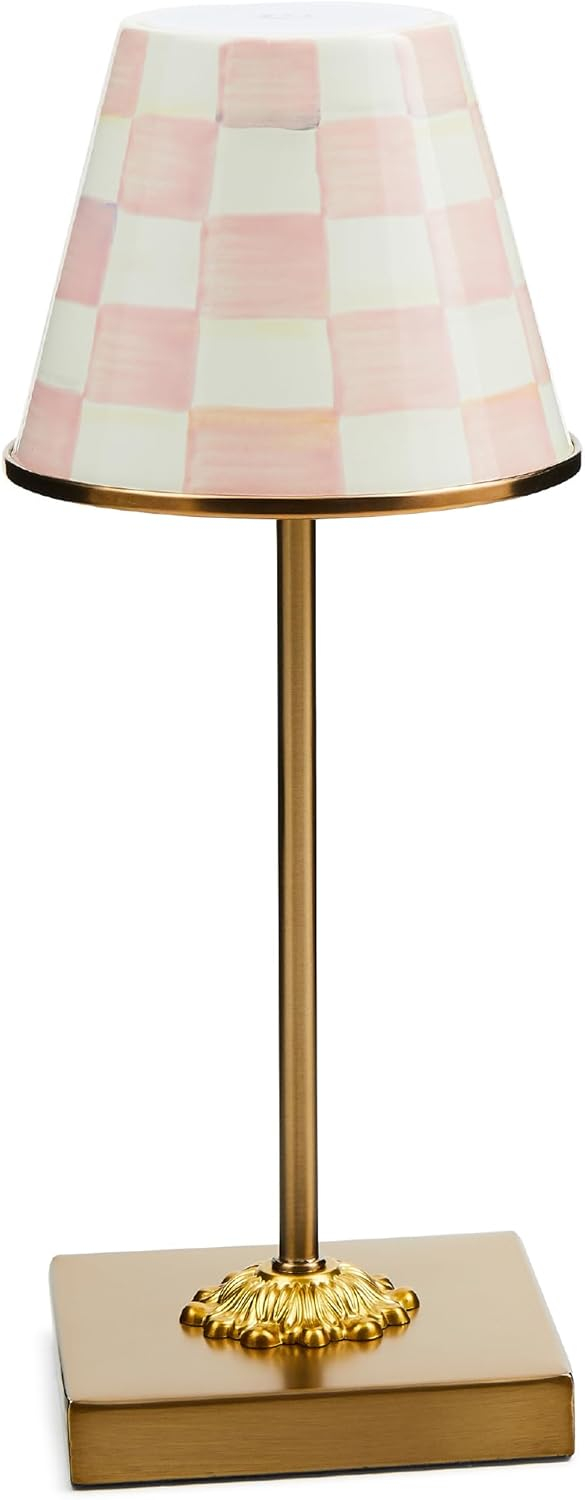 White and Pink Cordless LED Table Lamp with Brass Finish