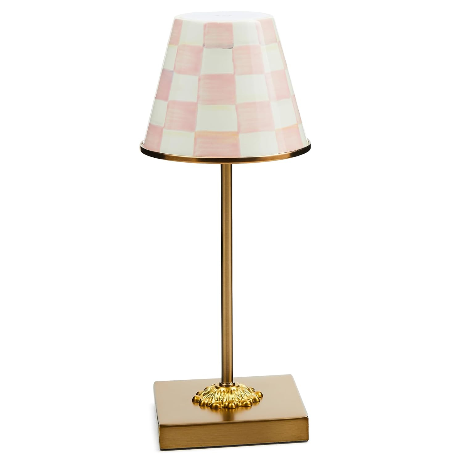White and Pink Cordless LED Table Lamp with Brass Finish