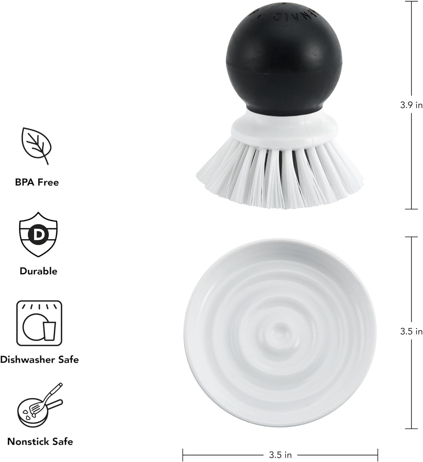 KitchenAid Palm Brush With Dish Tray to Keep Countertops Dry and Clean, Durable Nylon Bristles for Tough Cleaning, Dishwasher Safe, 2-Piece, Black