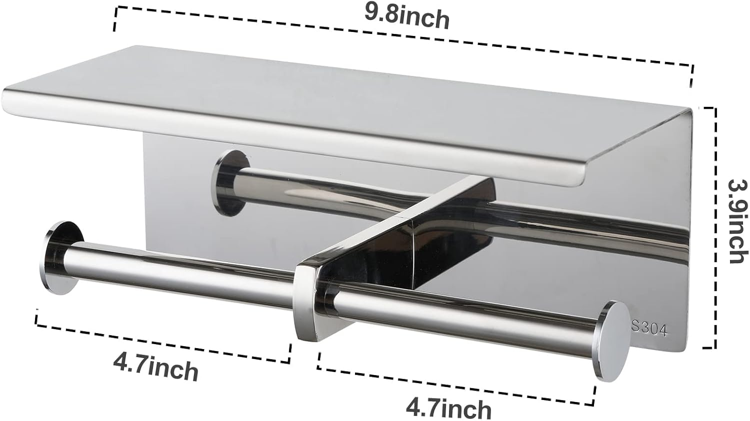 Brushed Nickel Toilet Paper Holder with Shelf – Heavy Duty 304 Stainless Steel Wall Mount Double Roll Holder, Fits Mega Rolls & Holds Phone – Rustproof Bathroom Organizer