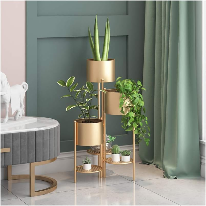 Metal Plant Stand, 6 Tier 6 Potted Indoor Gold Flower Pot Stand Holder Shelf, Foldable Decorative Display Rack for Multiple Potted Plants, Patio Garden, Living Room, Corner Balcony & Bedroom