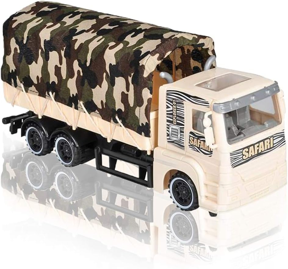 ArtCreativity Push and Go Transportation Safari Truck - Unique Animal Figurines Storage - Durable Plastic Truck with Fabric Cover - Best Birthday for Boys and Girls, Carnival Prize