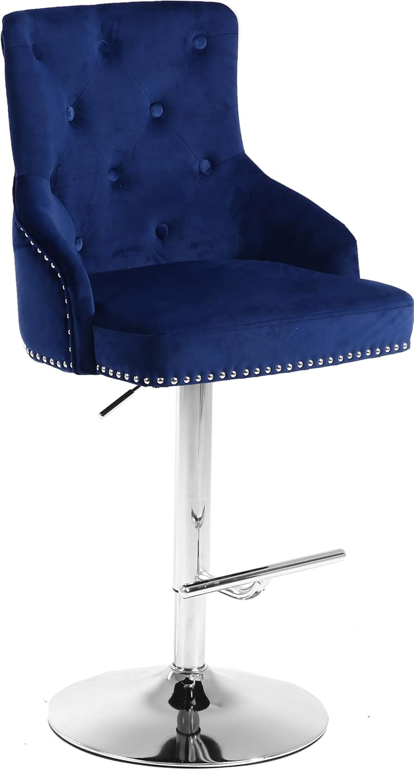 Meridian Furniture Claude 34.5"H Velvet Adjustable Bar Stool in Navy