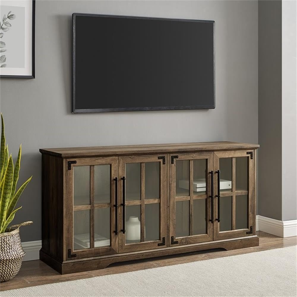 Pemberly Row Farmhouse 4 Door Wood TV Stand for TVs up to 58" in Rustic Oak