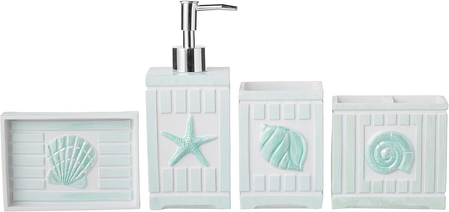 Sweet Home Collection Bathroom Accessories Sets Unique Collections Modern Classic Contemporary Decorative Beautiful Designs Bath Shower Tub Décor, 4 Piece Set, Beach Shells