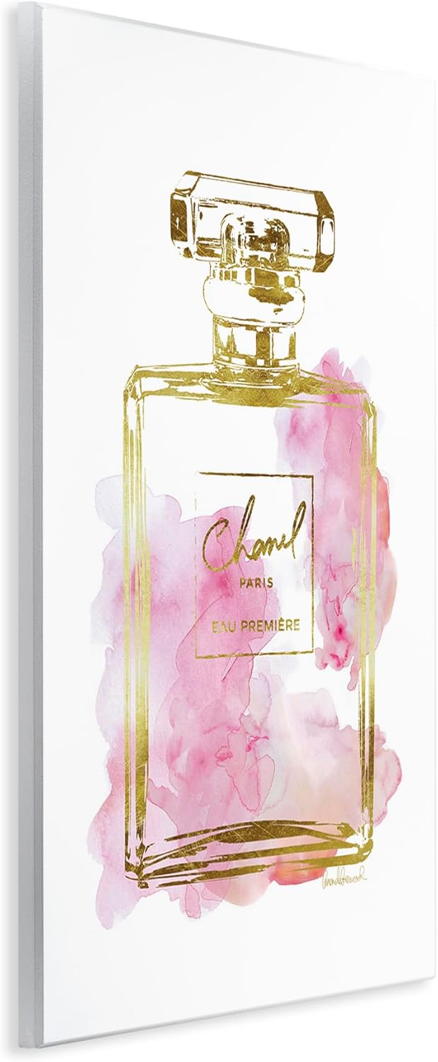 The Stupell Home Decor Collection Glam Perfume Bottle Gold Pink Wall Plaque Art