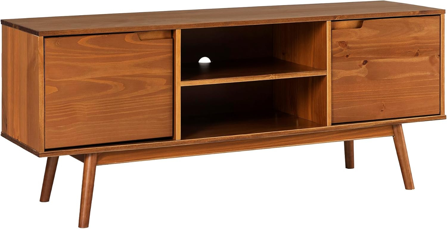 Adair 58" 2-Door Solid Pine Wood TV Console with Cutout Handles in Caramel