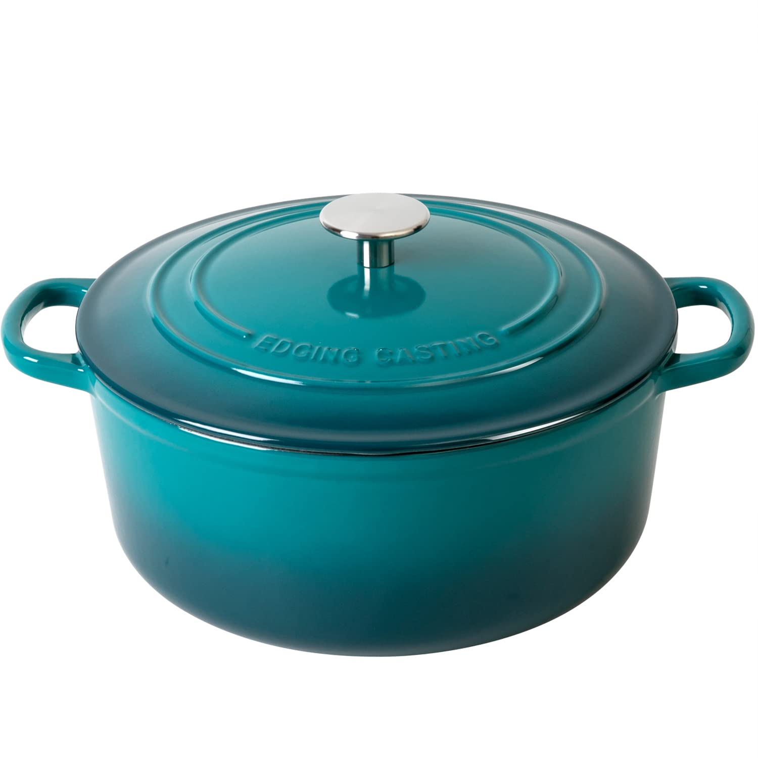 Enameled Cast Iron Dutch Oven Pot with Lid for Bread Baking, Cooking, Round Bread Oven Dual Handles, 7 Quart, Darkcyan
