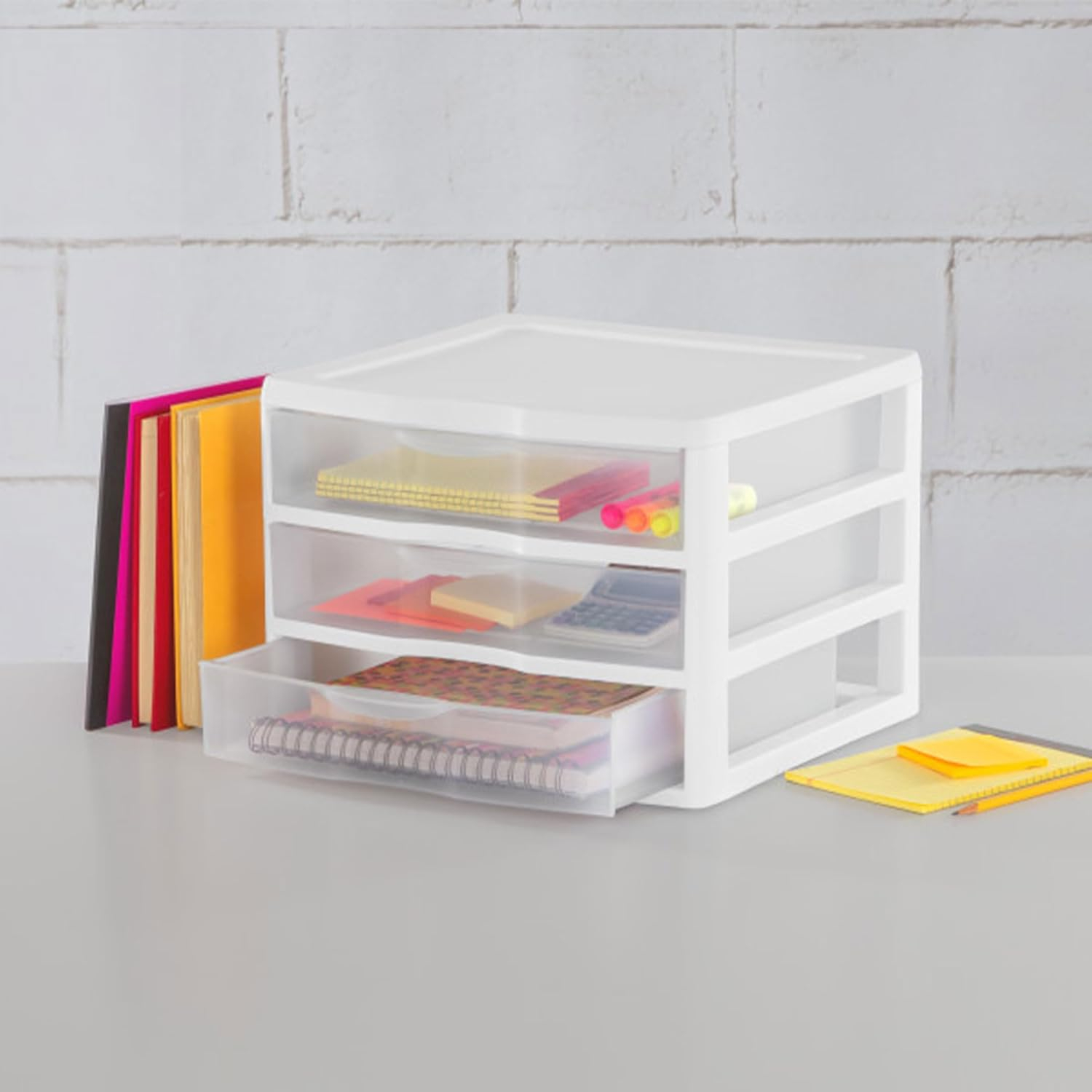 Sterilite 3-Pack 3 Drawer Plastic Storage, Stackable Dresser Organizer Drawers, White