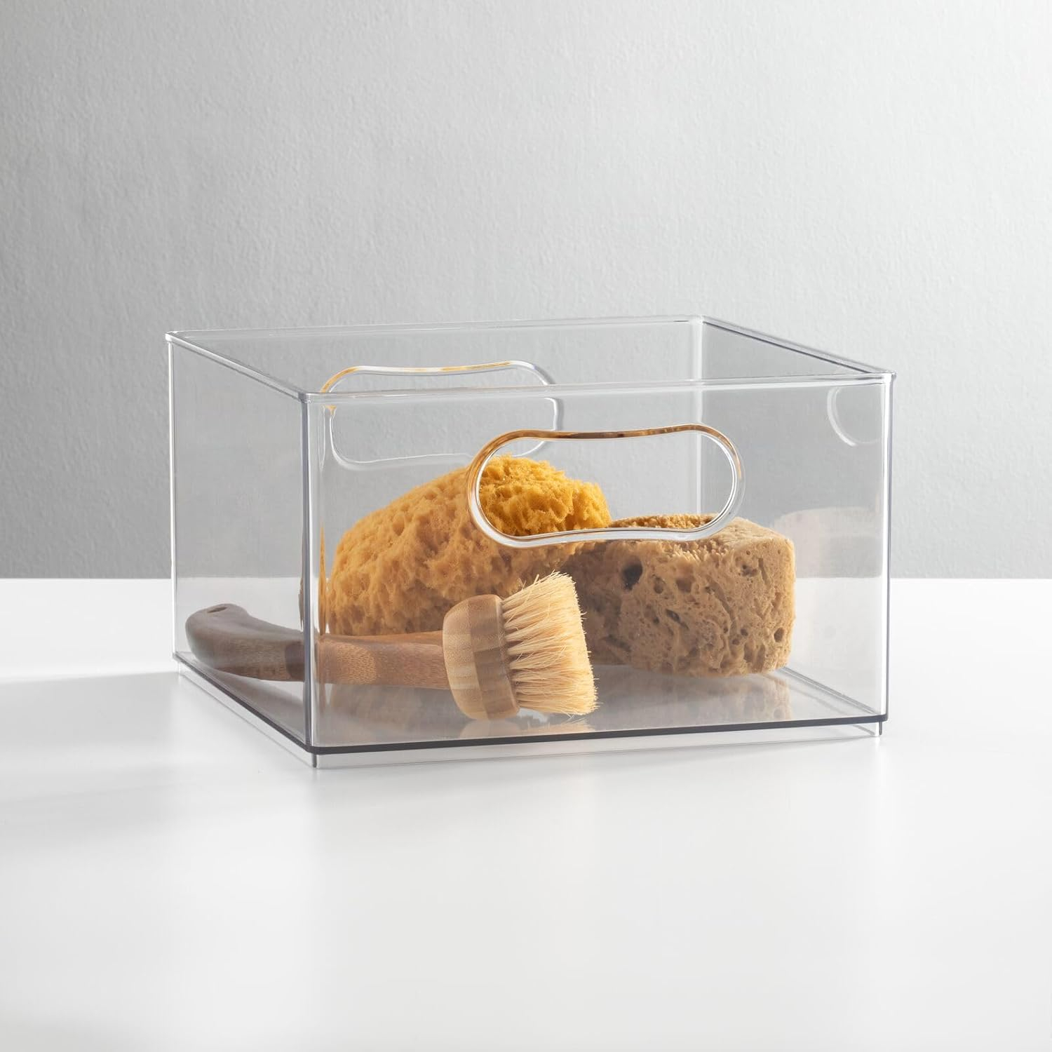 mDesign Deep Plastic Stackable Storage Organizer Container Bin, Bath and Shower Organization for Cabinet, Cupboard, Shelves, Counter, or Closet - Holds Shampoo, Vitamins - Ligne Collection - Clear