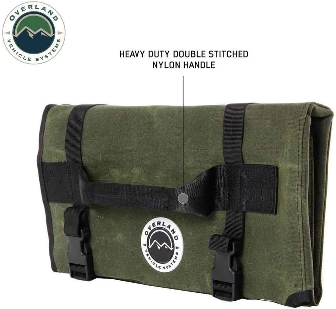 Overland Vehicle Systems Rolled General Tool Storage Bag - #16 Military Style Waxed Canvas - 19 Storage Pockets - Infused with Paraffin Wax Waterproofing