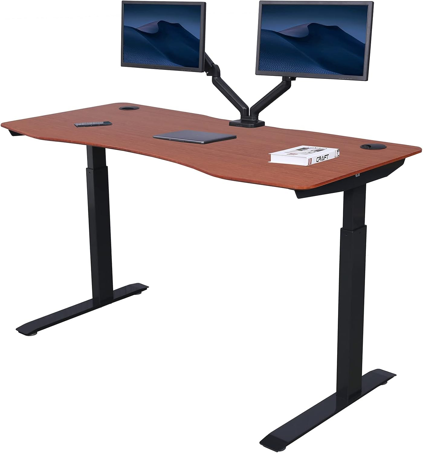 ApexDesk Elite Series 60" W Electric Height Adjustable Standing Desk (Bamboo Top, Black Frame)