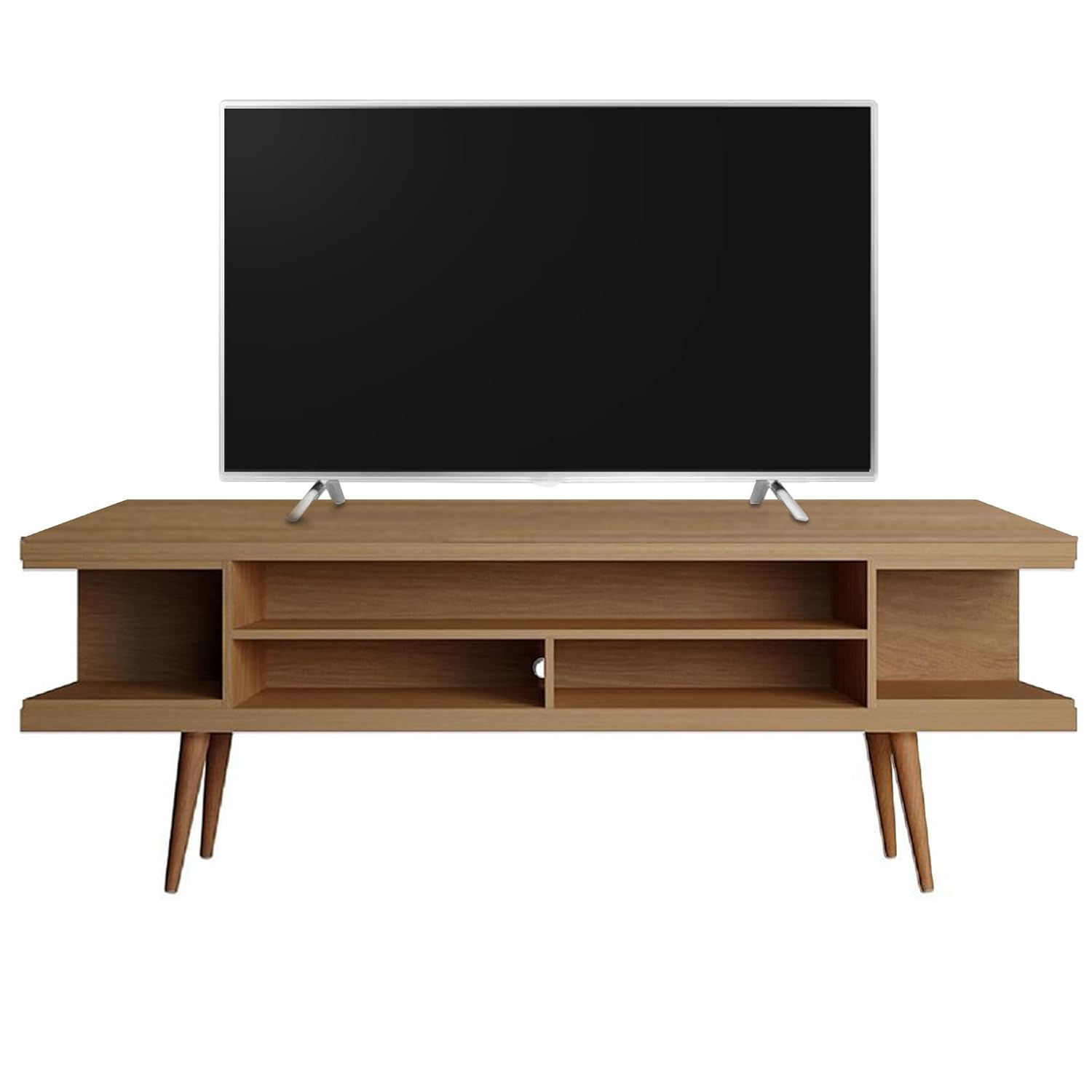Maple Cream Mid-Century Modern TV Stand with Graduated Legs