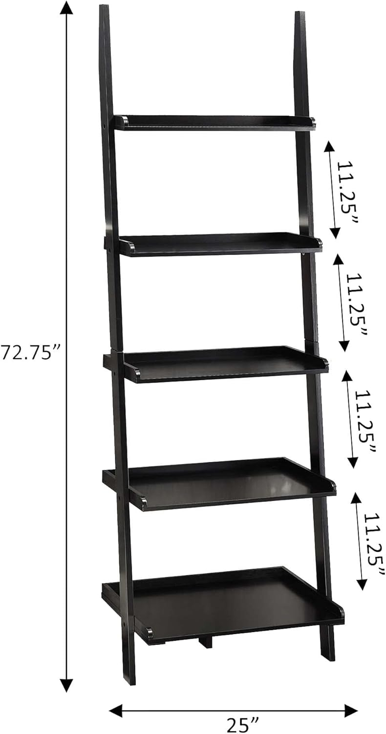 Convenience Concepts American Heritage 5-Tier Ladder Bookcase/Bookshelf, Black