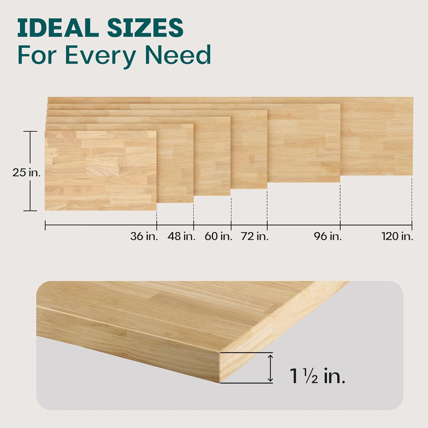 Bme Hevea Solid Wood Butcher Block Countertop, Unfinished Butcher Block Table Top for DIY Washer Dryer/Island/Kitchen Countertop, 3ft L x 25" W, 1.5in Thick