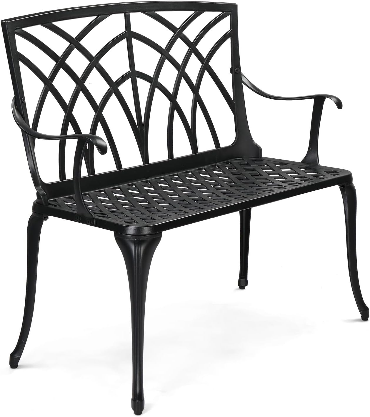 VINGLI 38" Outdoor Garden Orchid Bench, Black Cast Iron Cast Aluminium Solid Frame，Accented Yard Front Porch Patio Outside Park Decor Deck Furniture for 1-2 Person Seat