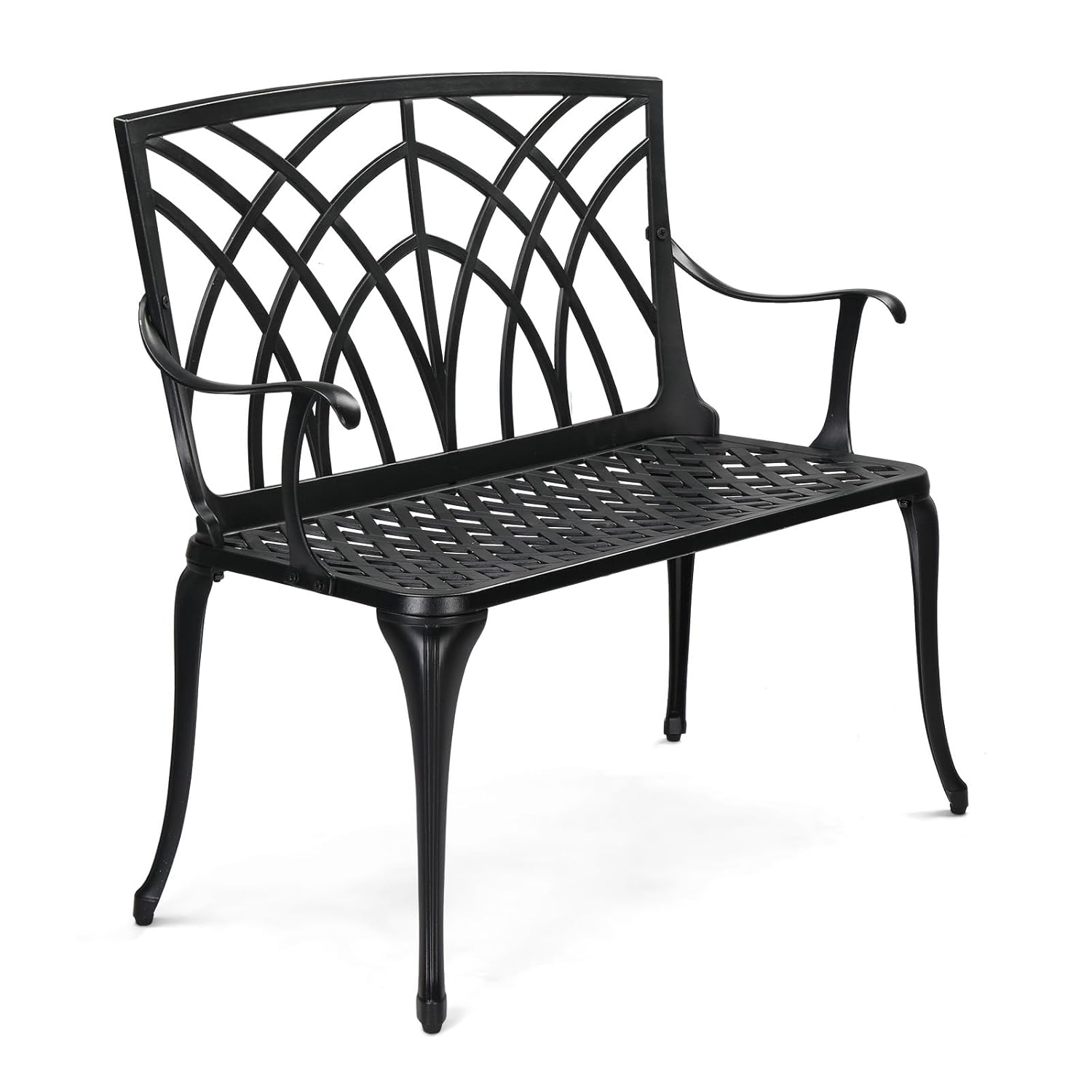 VINGLI 38" Outdoor Garden Orchid Bench, Black Cast Iron Cast Aluminium Solid Frame，Accented Yard Front Porch Patio Outside Park Decor Deck Furniture for 1-2 Person Seat