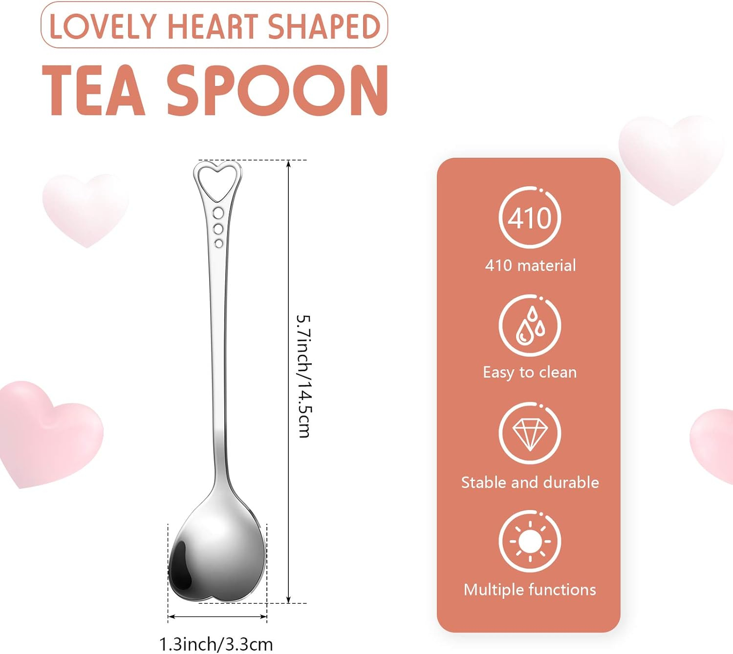 Patelai 12 Pieces Heart Shaped Spoon Stainless Steel Tea Flatware Set, 5.7 Inch Coffee Sugar Spoon Ice Cream Cake Dessert Stirring for Home, Restaurant and Valentine Present