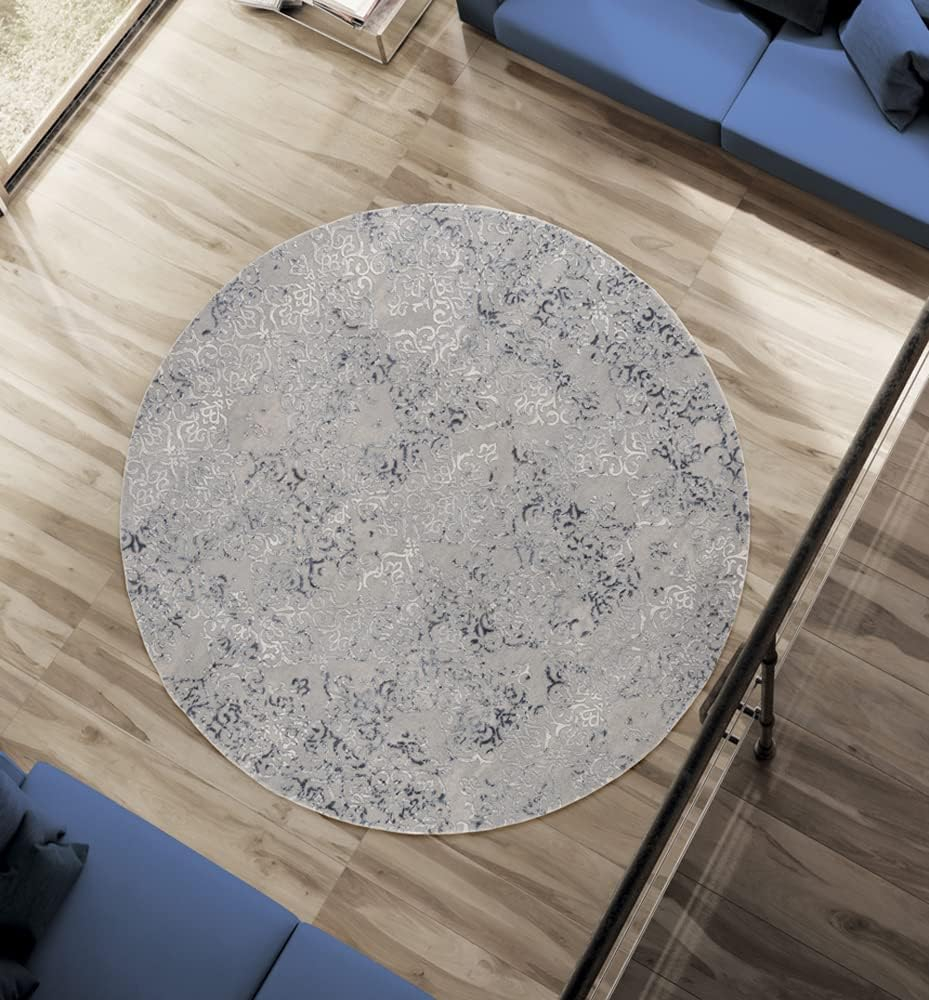 Cascades Elegance 7'10" Round Blue Viscose Rug