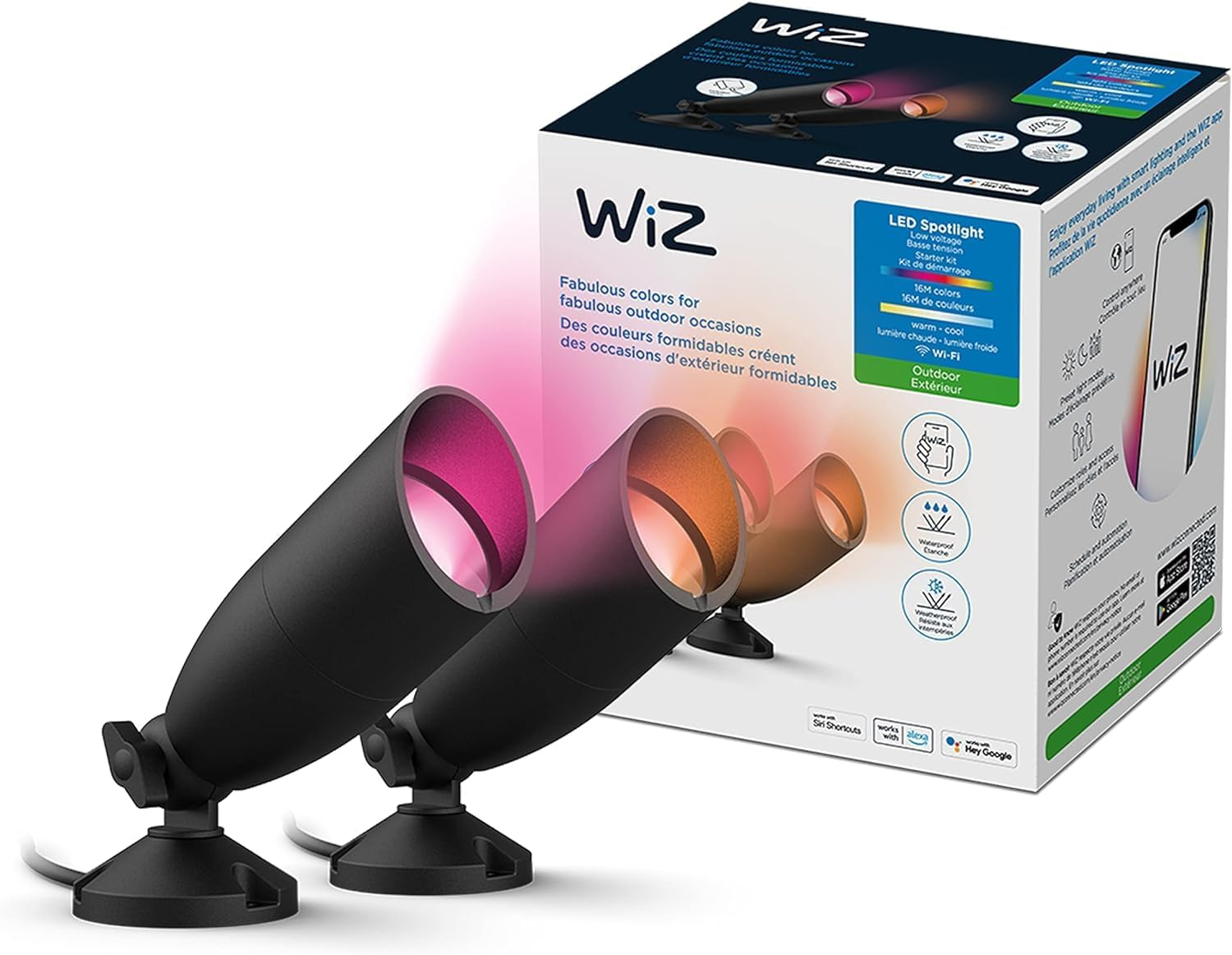 WiZ Connected LED Color Changing Outdoor Spotlight Extension - Starter Kit Required - Weatherproof - Control with WiZ App - Works with Google Home, Alexa, and Siri Shortcuts - 2 Pack