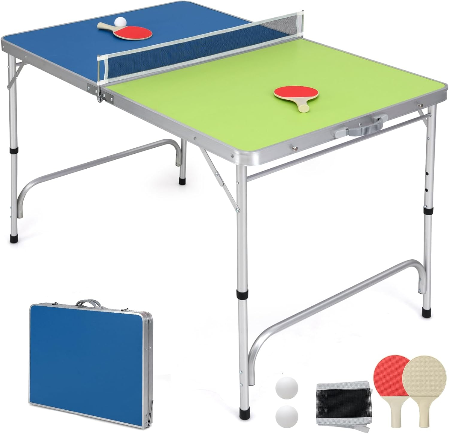 Goplus Foldable Ping Pong Table, 100% Preassembled, Table Tennis Table with Net, 2 Paddles, Ping Pong Balls, Portable Table Tennis Game Set for Indoor Outdoor