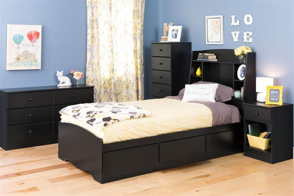 Astrid Black Tall Nightstand with Open Shelf and Solid Wood Knob