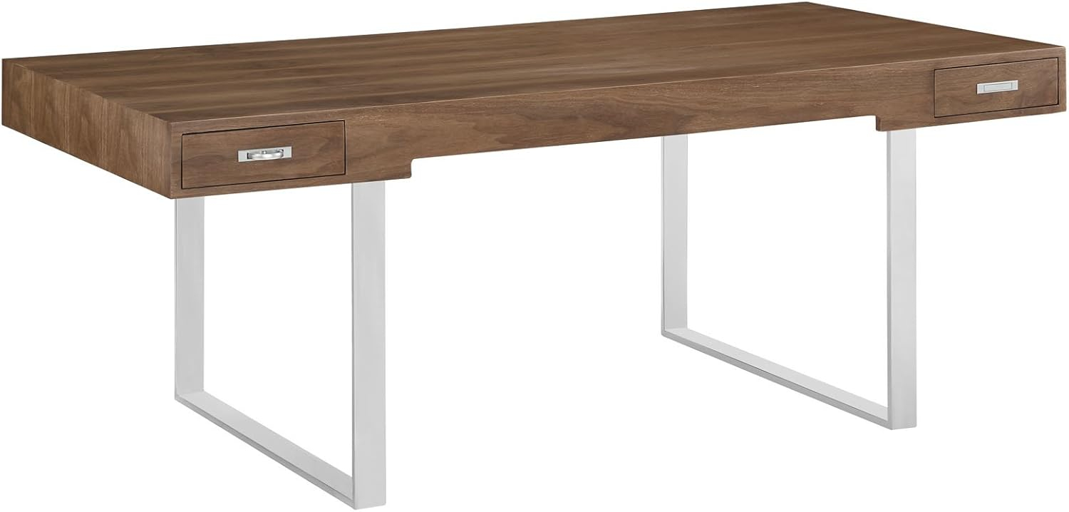 Modway Tinker Modern Stainless Steel & Wood Office Desk in Walnut