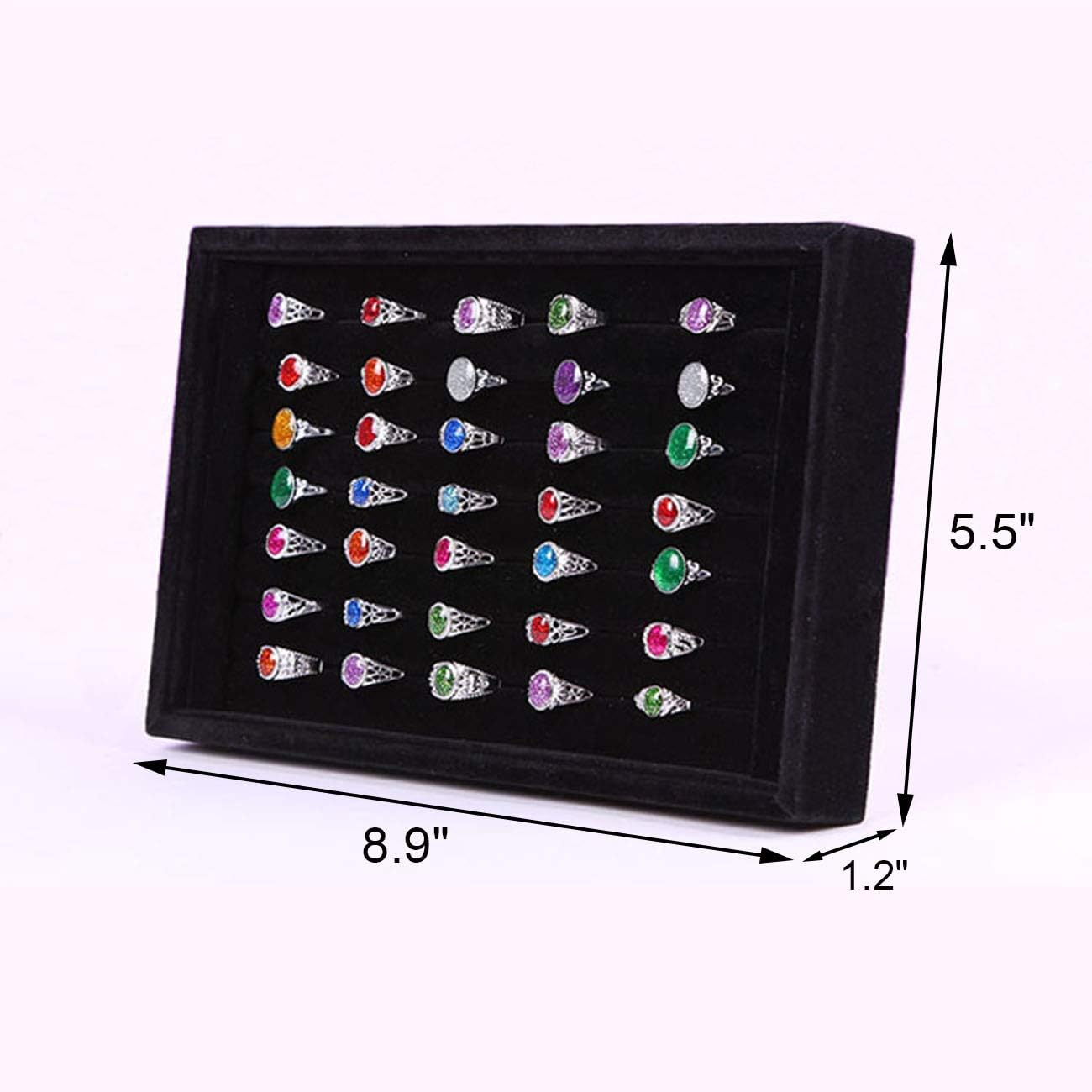Black Velvet 7-Slot Rectangular Jewelry Organizer Tray