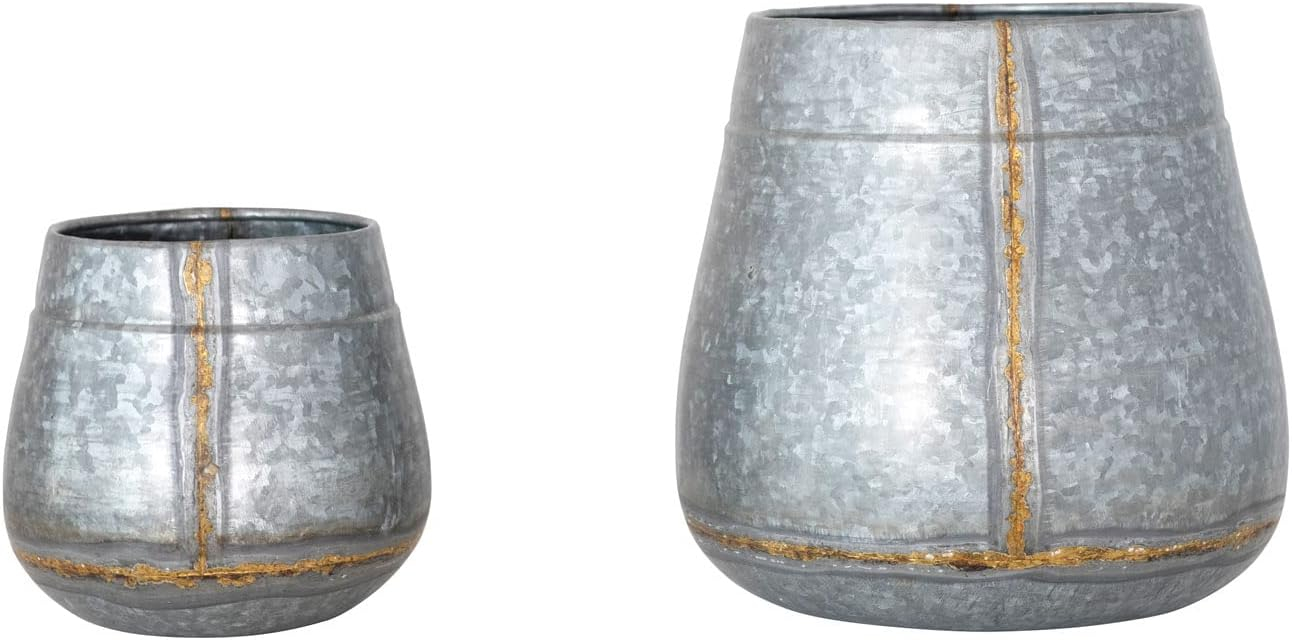 Creative Co-Op Galvanized Metal Planters, Antique Zinc Finish, Set of 2