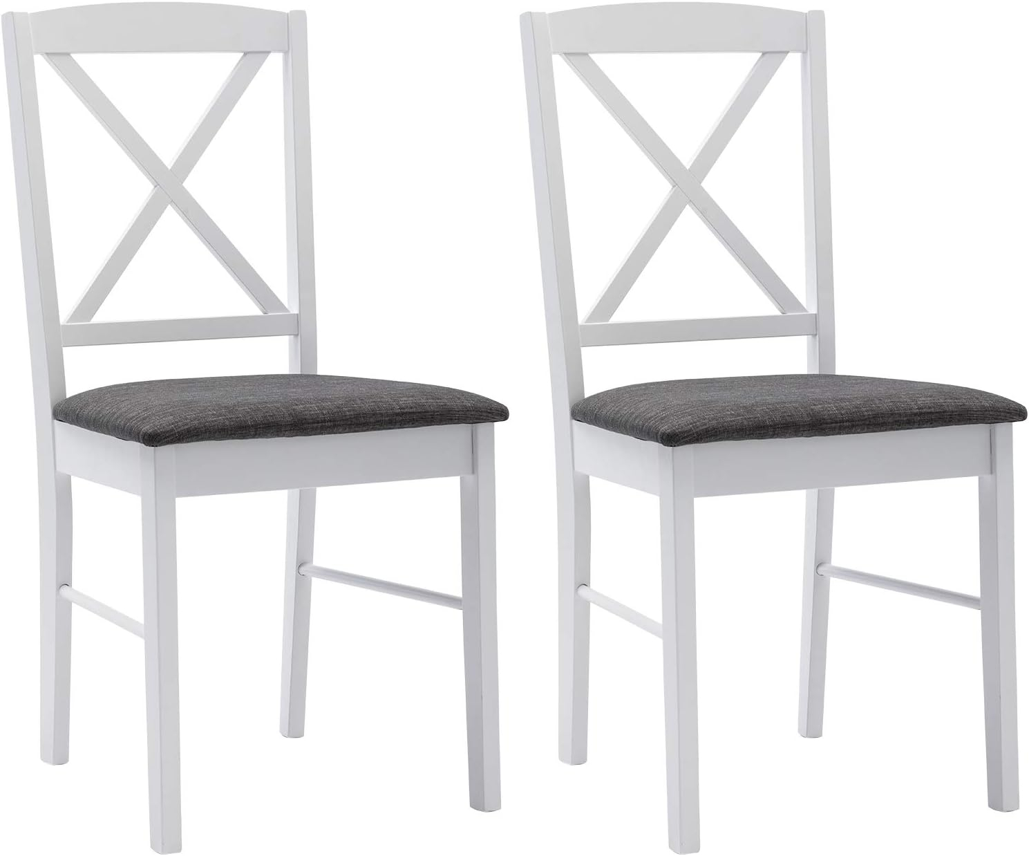 Duhome Set of 2 Dining Chairs with Solid Wood Linen Upholstered Armless Cross back for Dining Room Kitchen White 2 Pack