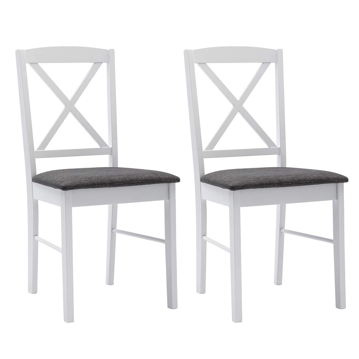 Duhome Set of 2 Dining Chairs with Solid Wood Linen Upholstered Armless Cross back for Dining Room Kitchen White 2 Pack