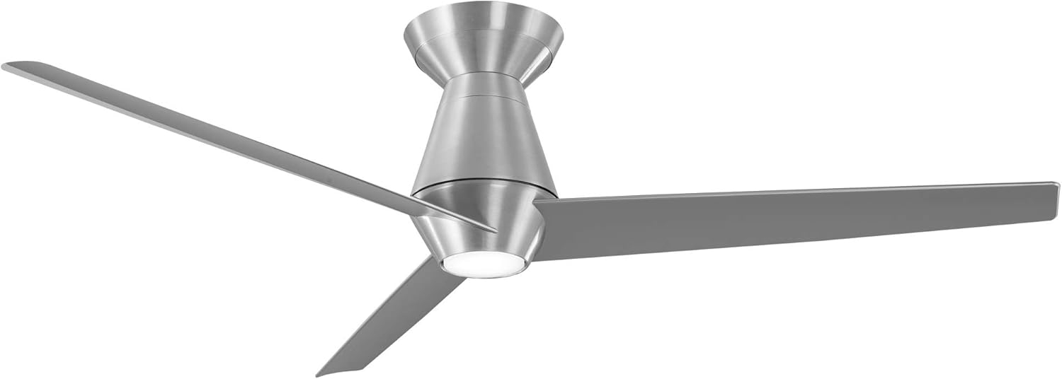 Slim Indoor and Outdoor 3-Blade Smart Flush Mount Ceiling Fan 52in Brushed Aluminum with 3000K LED Light Kit and Remote Control