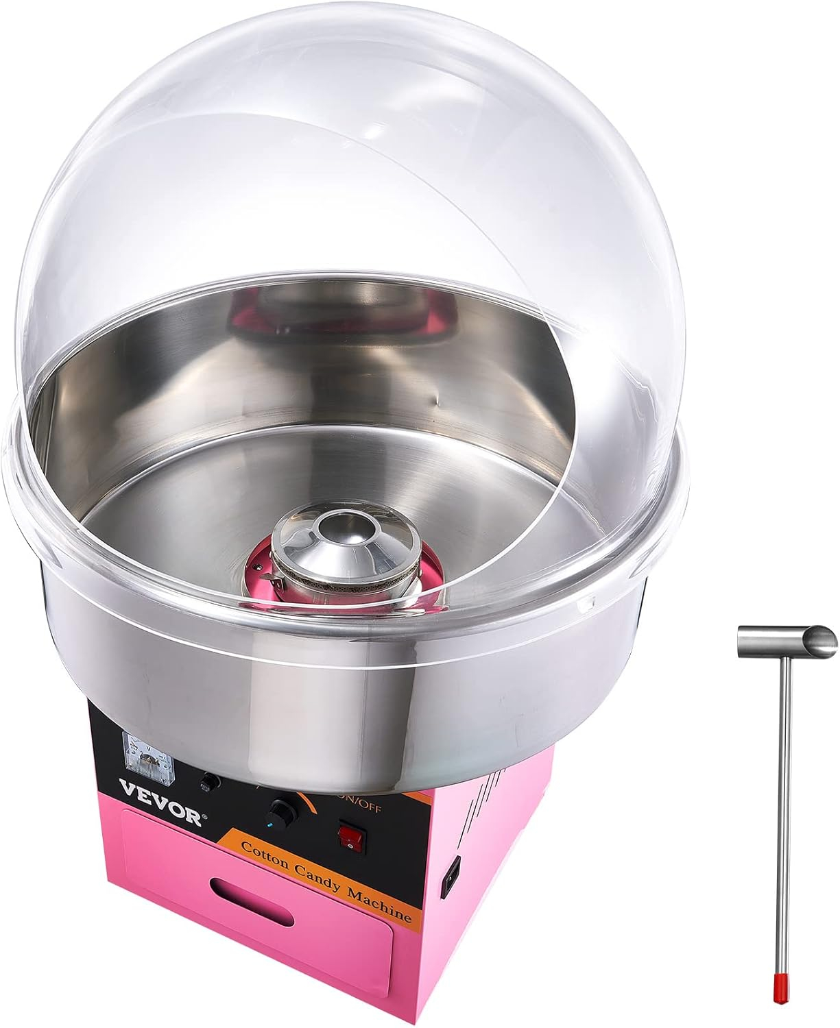 VEVOR Electric Cotton Candy Machine Cart, 1000W Commercial Floss Maker w/Stainless Steel Bowl, Sugar Scoop and Drawer, Perfect for Home, Carnival, Kids Birthday, Family Party, Pink