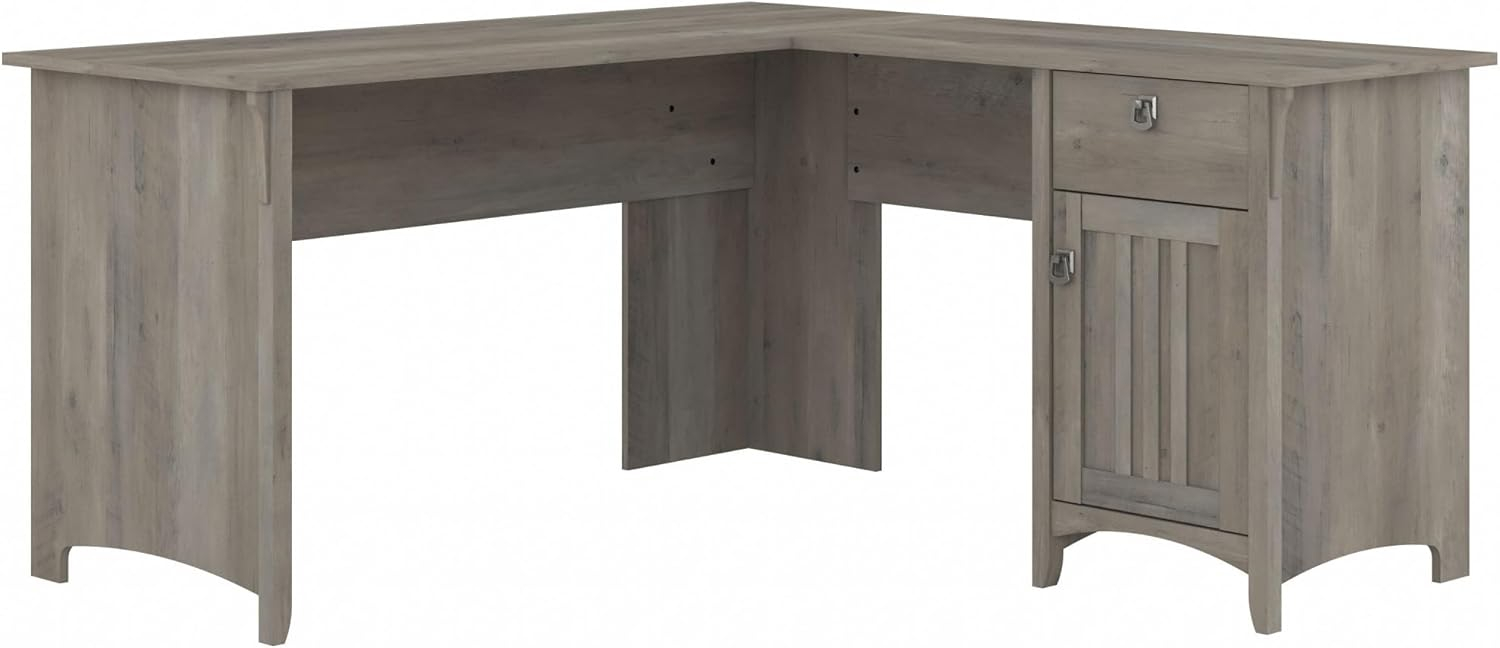 Bush Furniture Salinas 60" L Shaped Desk with Storage, Driftwood Gray