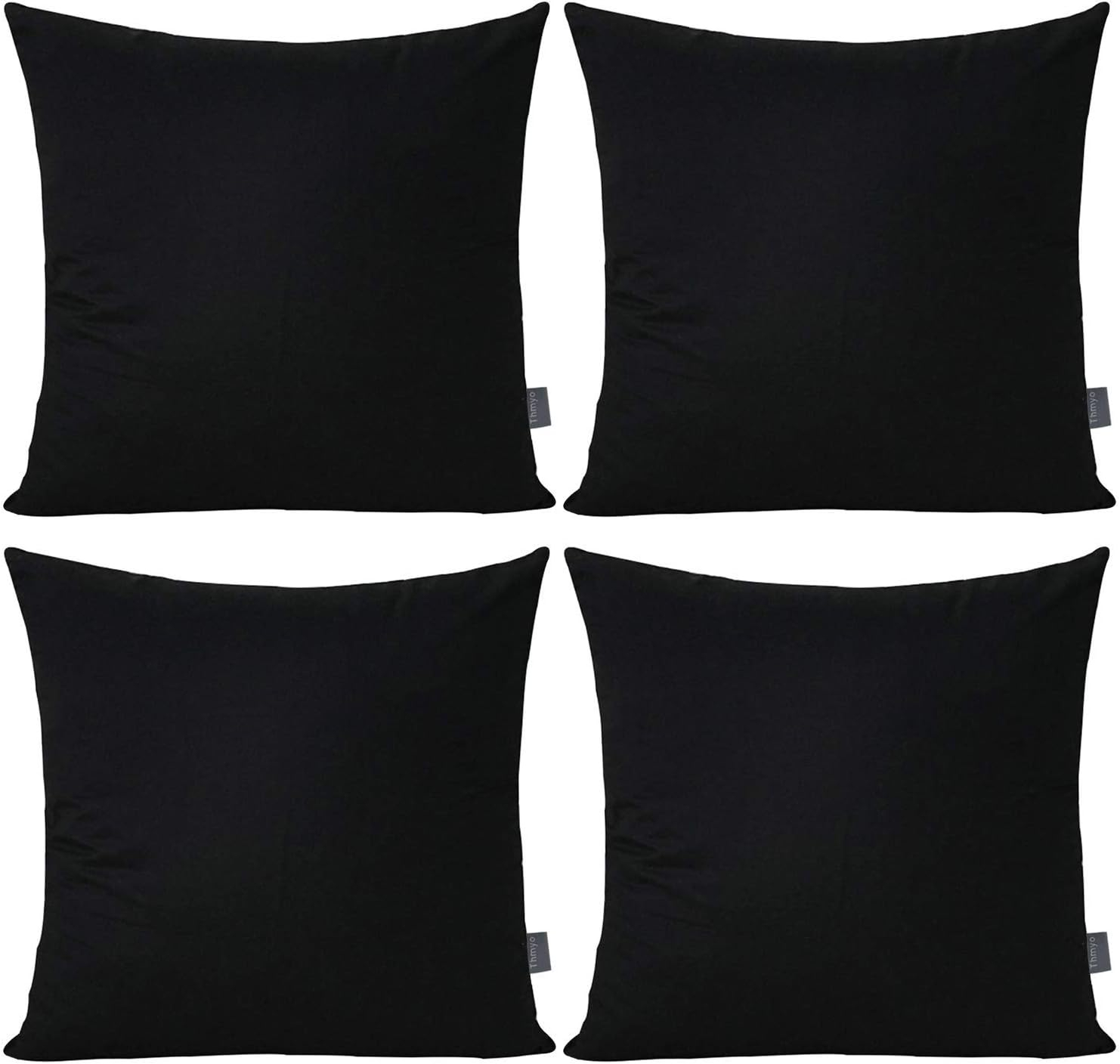Thmyo 4-Pack 100% Cotton Comfortable Solid Decorative Throw Pillow Case Square Cushion Cover Pillowcase Sublimation Blank Pillow Covers Christmas DIY Throw Pillowcase for Sofa(18x18inch/45x45cm,Black)