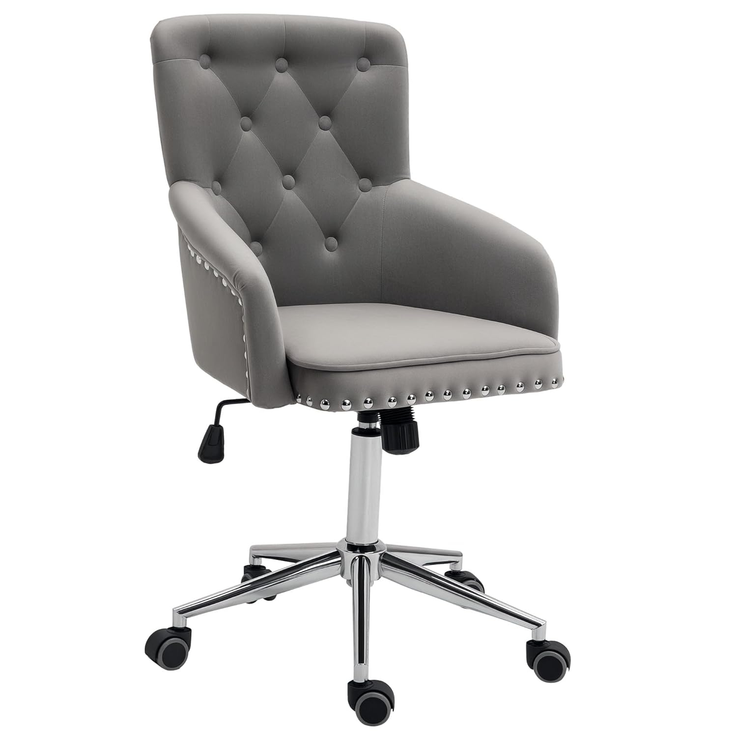 HOMCOM Home Office Chair Tufted Velvet Desk Chair w/ Nailhead Trim Mid Back