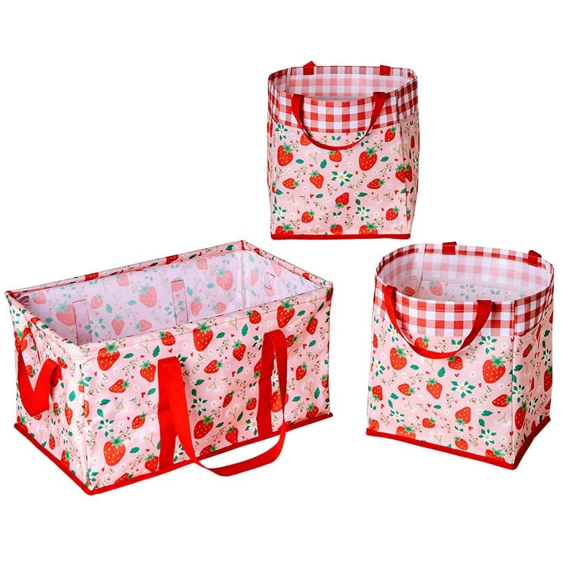 The Lakeside Collection Everyday Storage Bin Set 3 Pc. - Strawberry Field