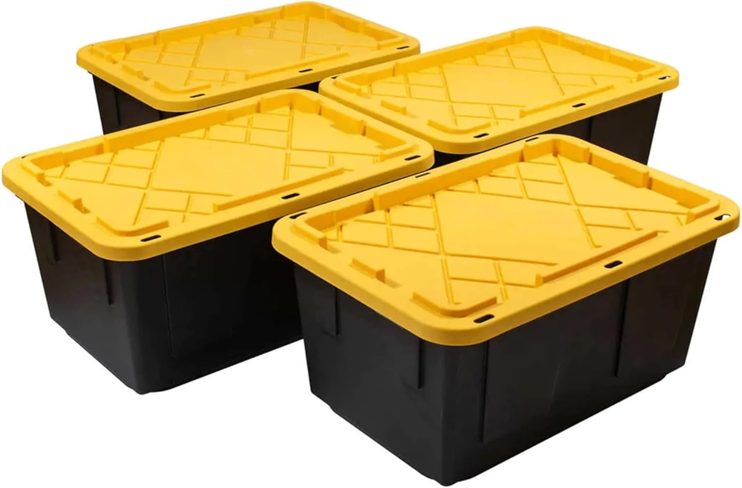 TOUGH BOX 27 Gal Stackable Storage Totes w/ Lids, Black and Yellow (4 pack)
