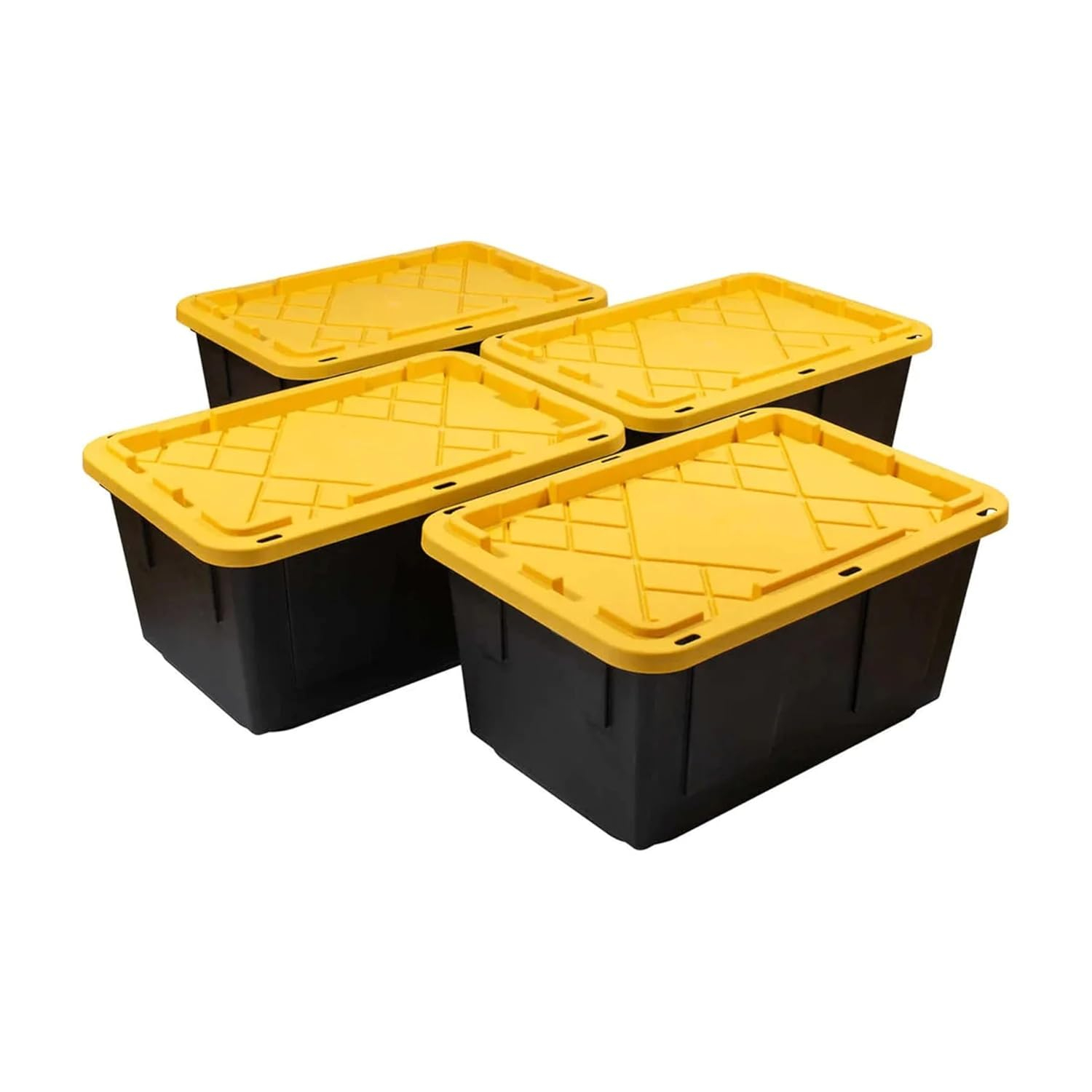 TOUGH BOX 27 Gal Stackable Storage Totes w/ Lids, Black and Yellow (4 pack)