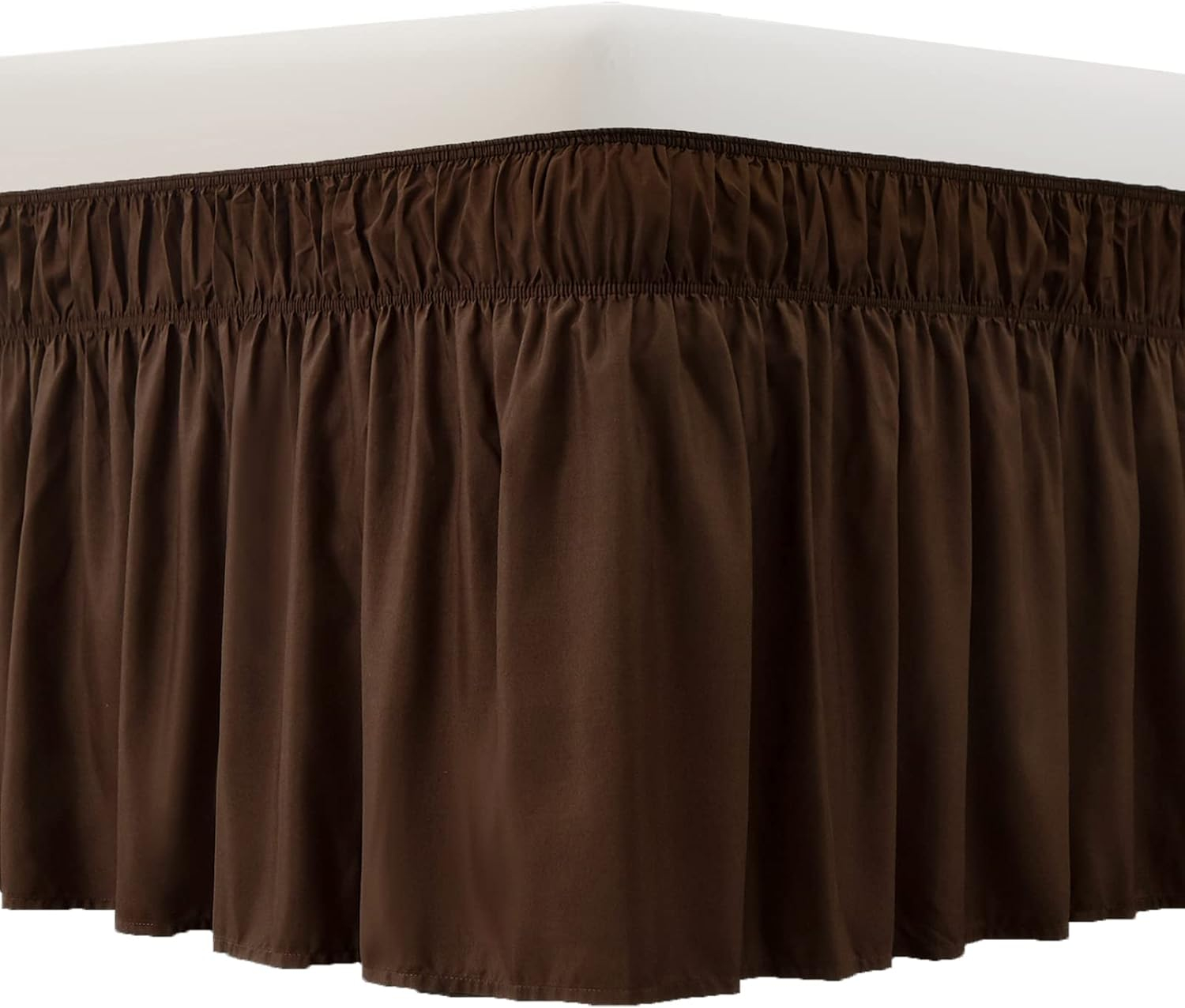 Collections Etc Wrap Around Bed Skirt, Easy Fit Elastic Dust Ruffle, Brown, Twin/Full