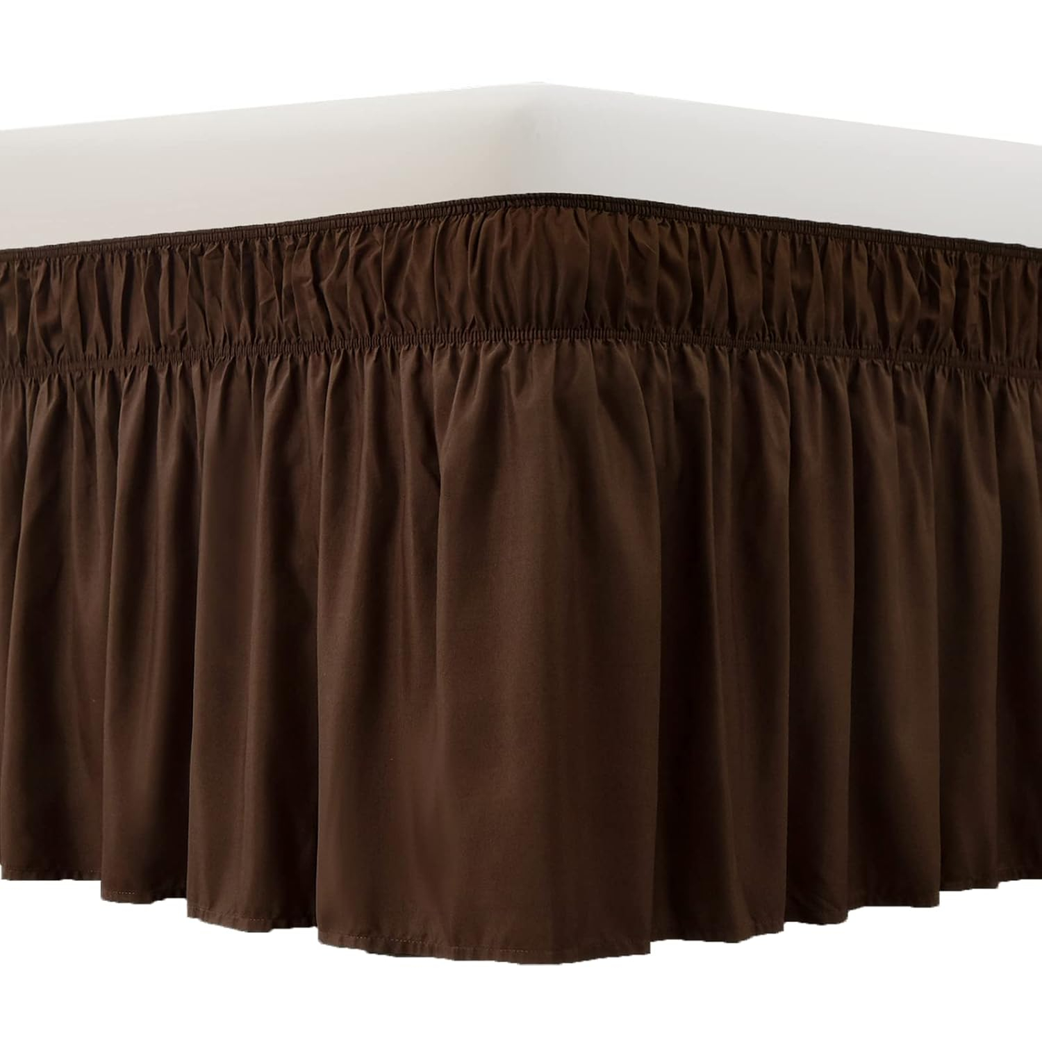 Collections Etc Wrap Around Bed Skirt, Easy Fit Elastic Dust Ruffle, Brown, Twin/Full