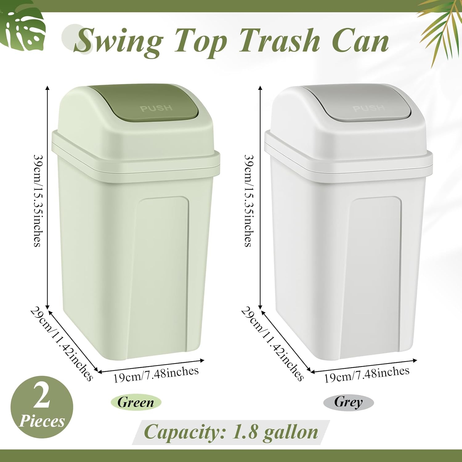 2 Pcs Bathroom Trash Can with Swing Lid Small Garbage Can Plastic Bathroom Trashcan Garbage Bin for Kitchen Waste Bedroom Room Outdoor (Green and Beige, 2.6 Gallon)