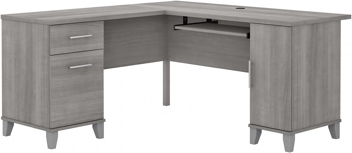 Bush Furniture Somerset 60" L Shaped Desk with Storage, Platinum Gray
