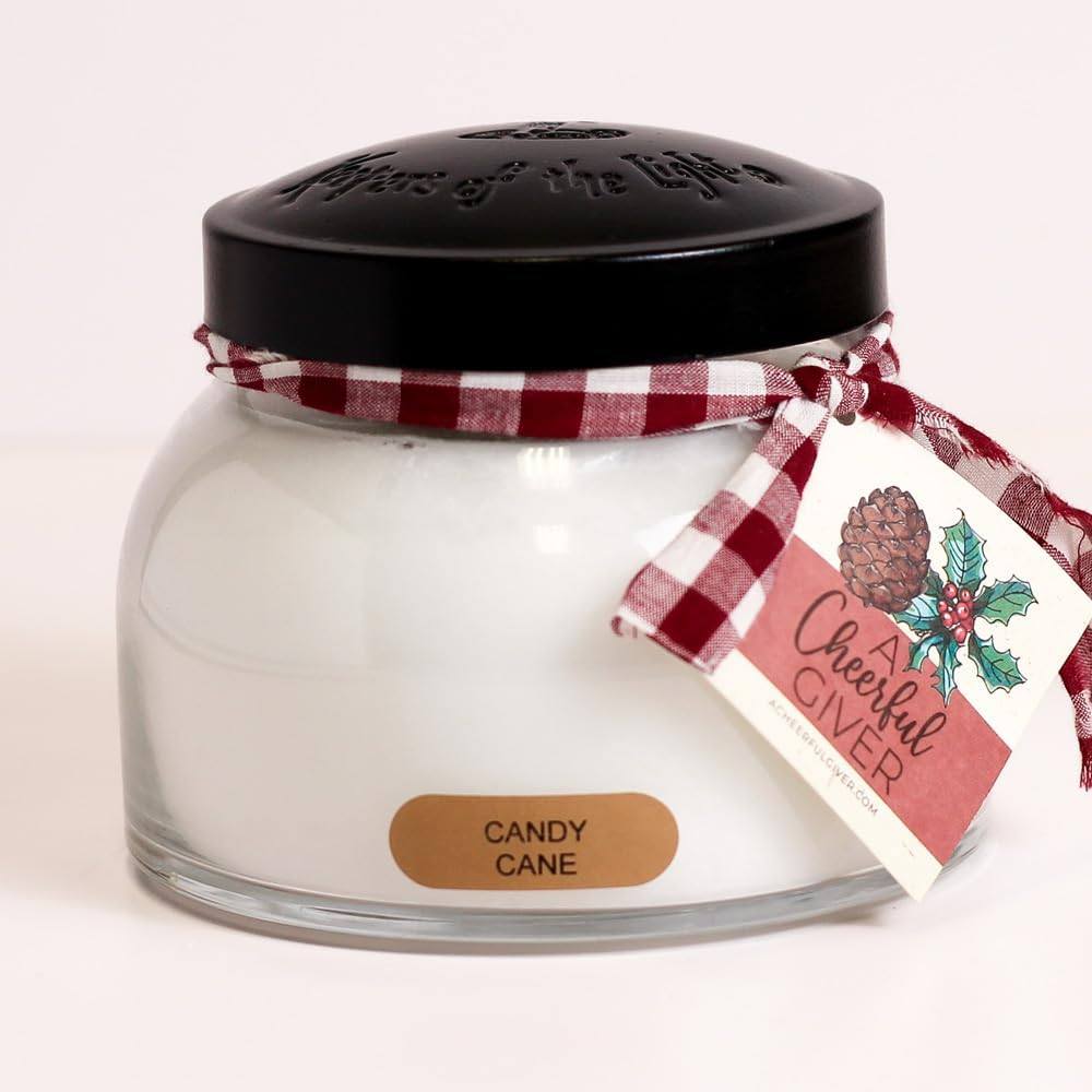 A Cheerful Giver - Candy Cane - 22oz Mama Scented Candle Jar with Lid - Keepers of The Light - 125 Hours of Burn Time, Gift for Women, Red