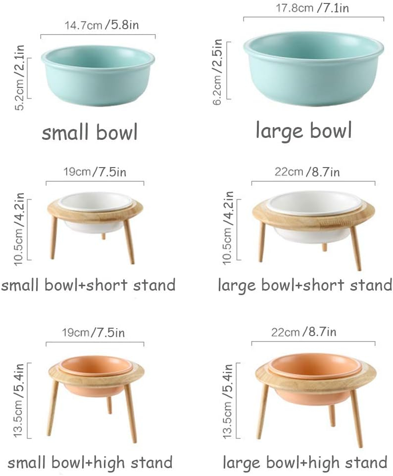 LIONWEI LIONWELI Blue Ceramic Adjustable Elevated Raised Pet Bowl with Wood Stand for Cats and Dogs No Spill Pet Food Water Feeder (3 Installation Methods for Different Height) Large