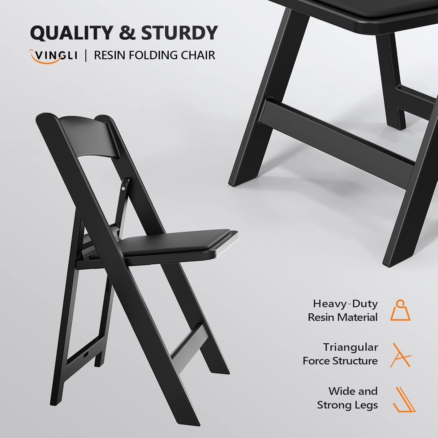 FCH Plastic Folding Chair with Padded Seat, Resin Foldable Chairs with Soft Cushion, Comfortable and Sturdy, Suitable for Indoor and Outdoor, Parties, Weddings, Commercial Events, Black, 1 Pack