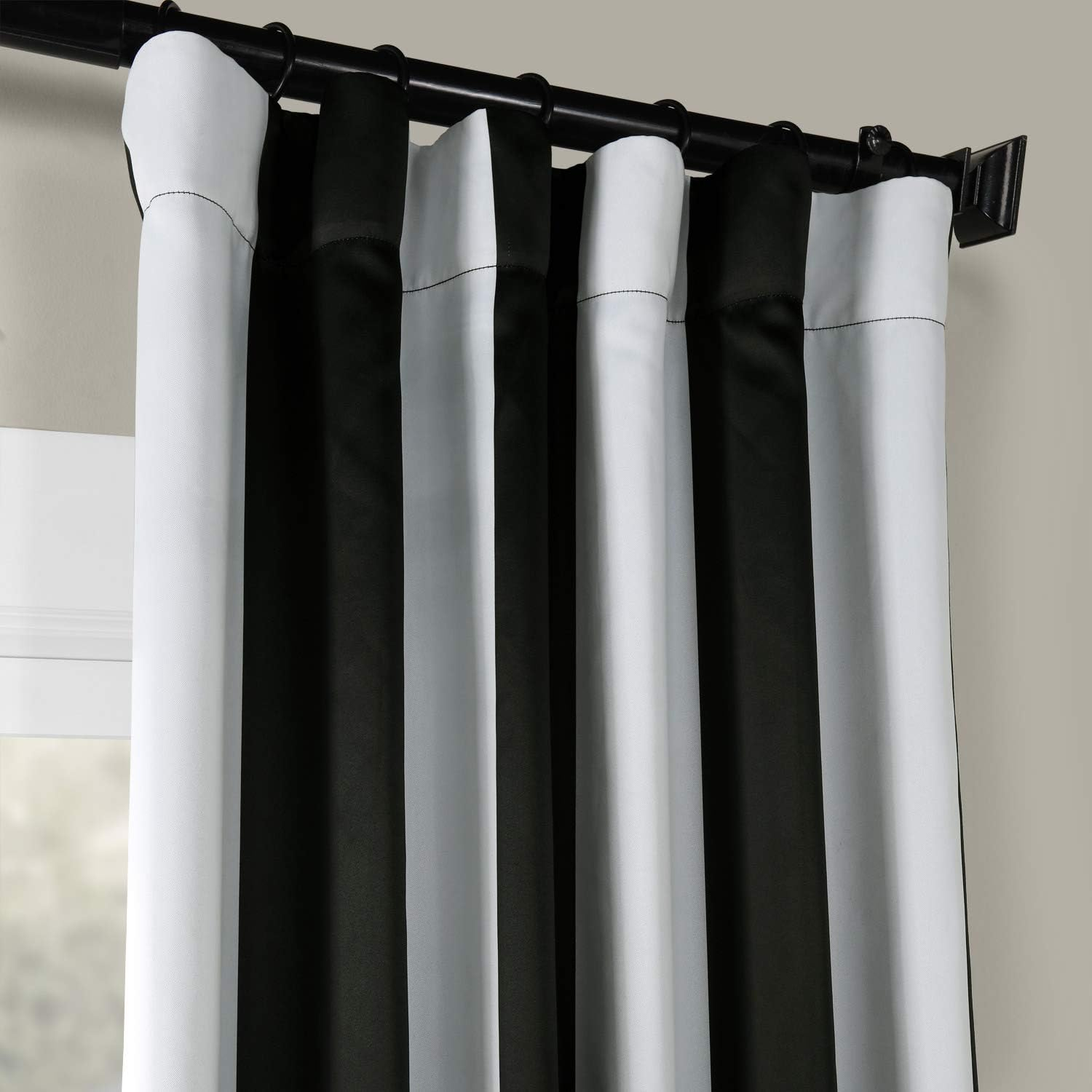 Awning Black & Fog White Stripe Blackout Room Darkening Curtain (1 Panel), Awning Black & Fog White, 50W X 108L