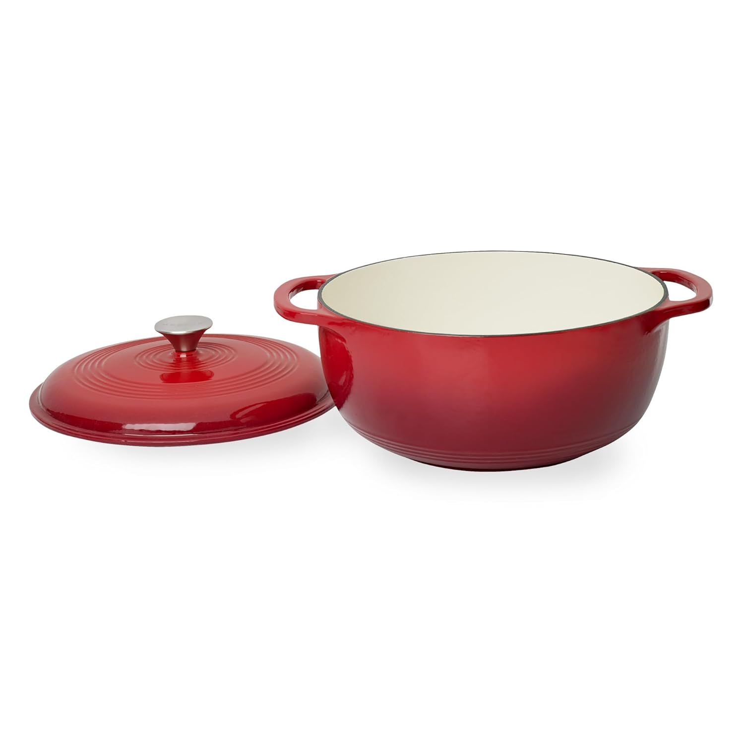 Red Enameled Cast Iron 6-Quart Round Dutch Oven with Lid