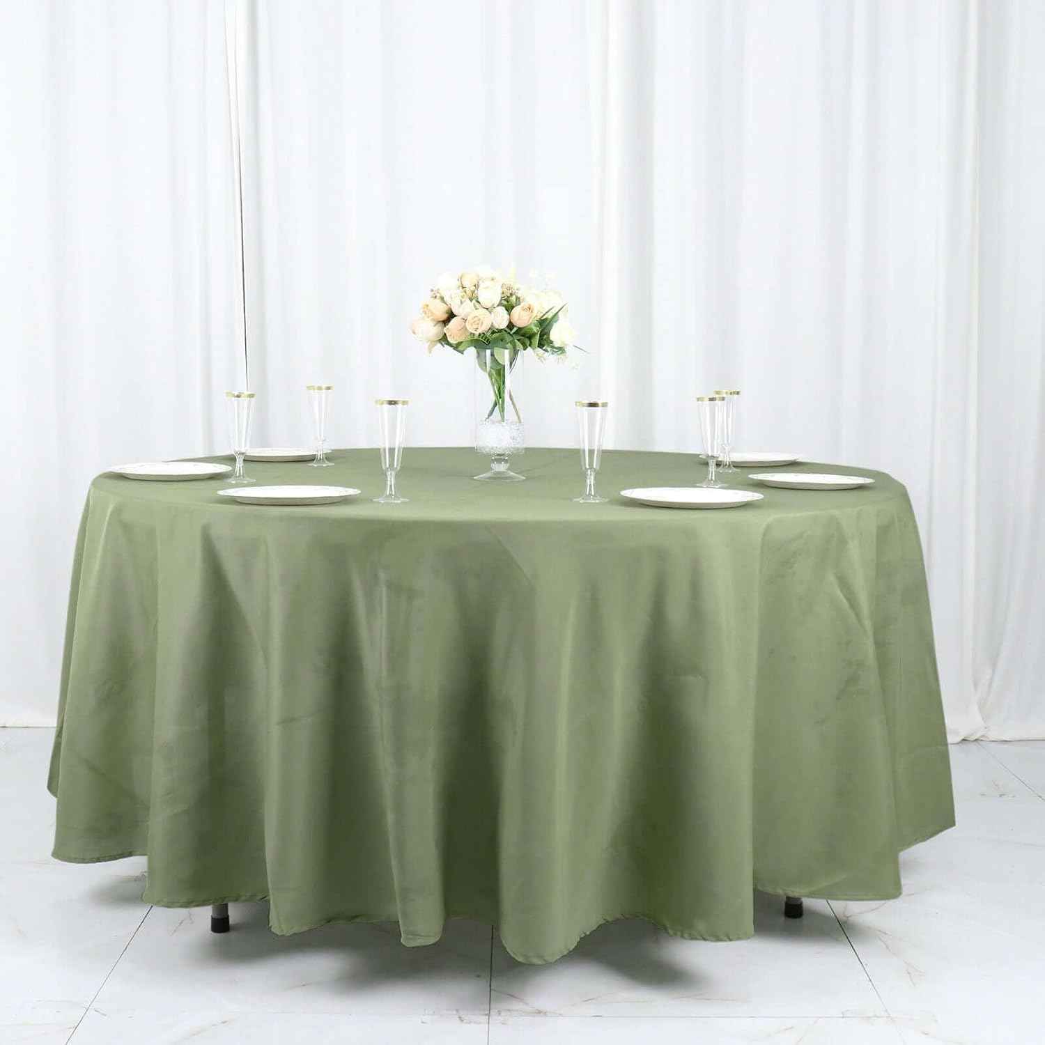 BalsaCircle 108" Round Polyester Tablecloth Wedding Table Linens Eucalyptus Green