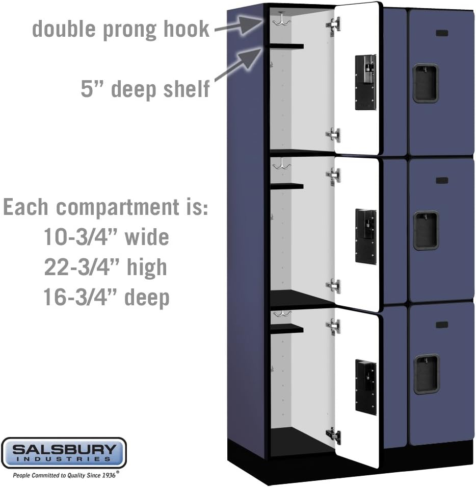 Blue Triple Tier Lockable Wood Locker with Steel Handles